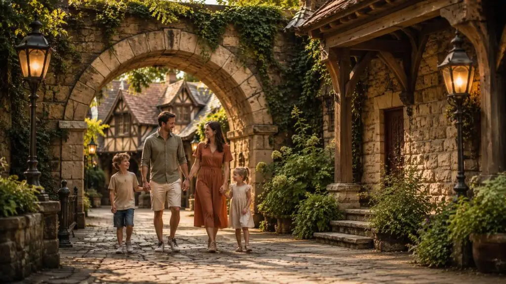 Efteling fotoshoot met een gezin in een sfeervolle thematische omgeving